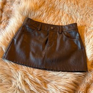Garage Brown Leather Mini Skort